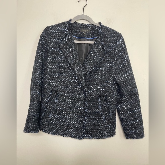 Talbots Shimmer Sparkly Blue Black Double Breast Blazer Sz 10P Career Holiday - Picture 2 of 14